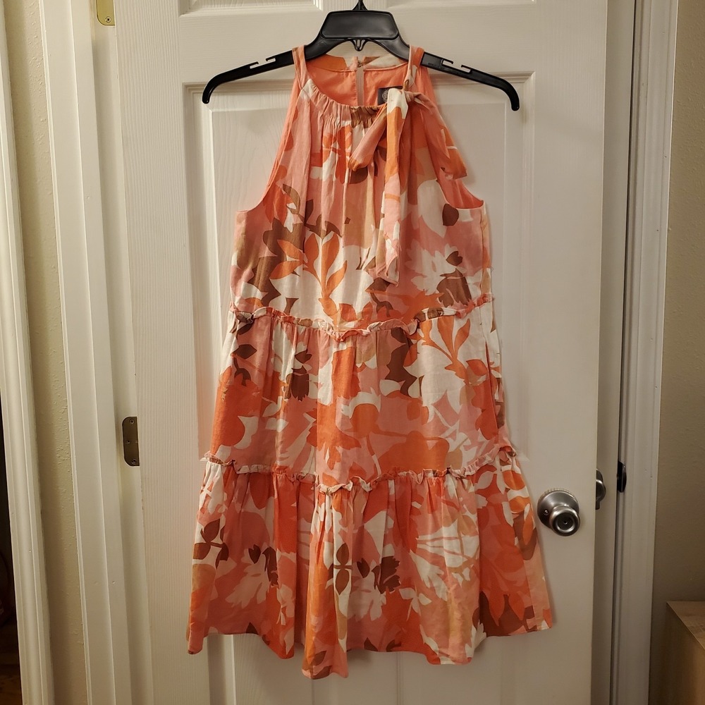 Vince Camuto sz 8 halter linen bld swing dress floral resort beach spring summer